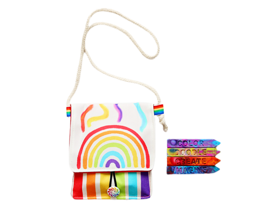 Rainbow Crayon purse by Art 2 the Extreme, Crayon shop specializing in custom crayon. Design your own crayons and make amazing crayon art with rainbow crayon artist crayons. extreme com