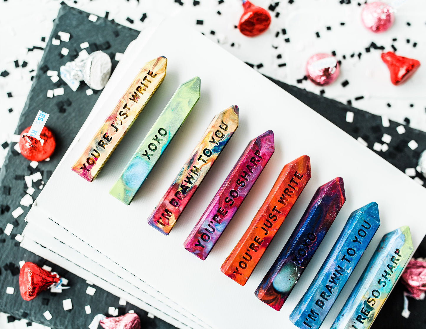 Valentine's Day Classroom Favors for Kids, Rainbow Crayon Stix, Multi-colored crayon crafts for Valentine's Day - Kids Valentines Day Gift Original Rainbow Crayon® Gift Set from Art 2 the Extreme®. Wonderful sayings for personalized valentines gifts for kids.