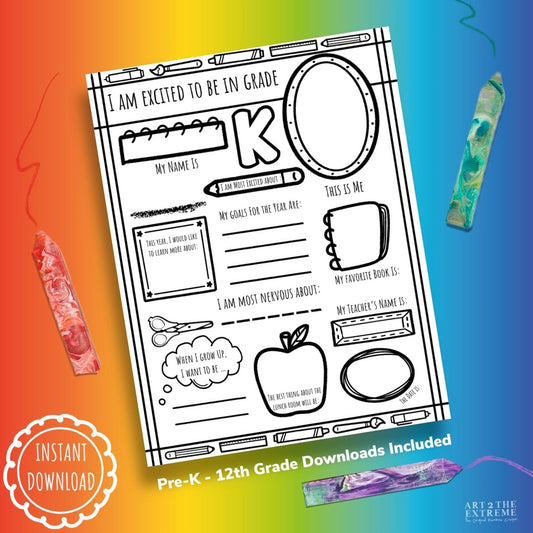 Back to School Activity for kids, Student interview printable for back to school. Instant printable download created by Art 2 the Extreme, crayon shop. 