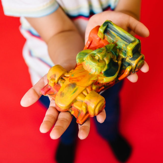 Race Car Birthday Favors - Thanks for Racing over to my party! - with  Handmade Car Shaped Crayon - Customizable with childs name!