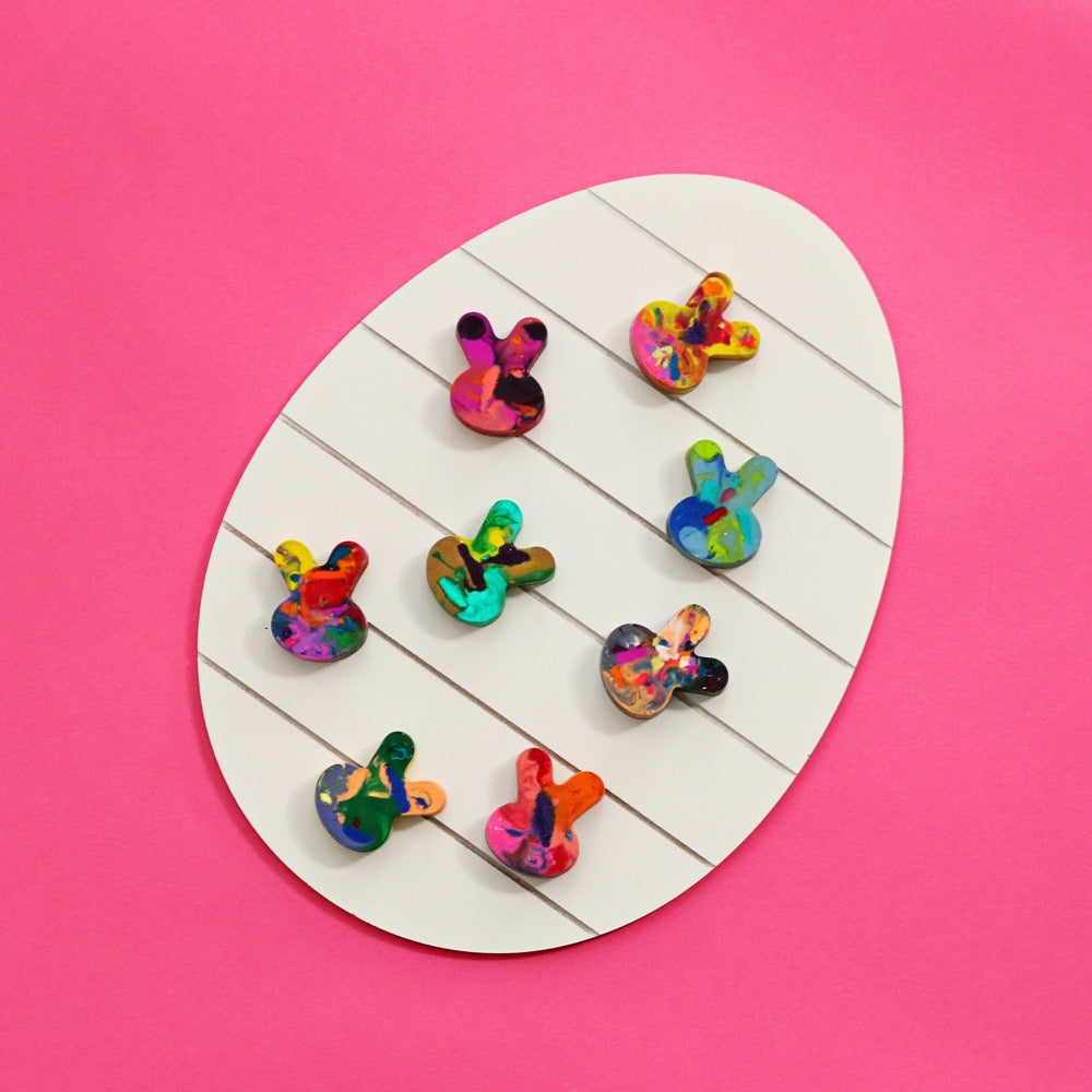 Rainbow Crayon Mini Bunnies - Multicolored crayons in a bunny shape by Art 2 the Extreme® - Easter Basket Idea for kids Easter arts and crafts