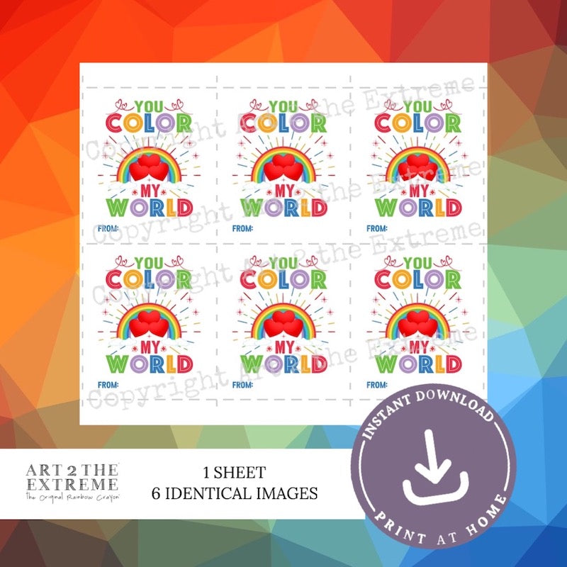 "You Color My World" - Kids Printable Valentine Card