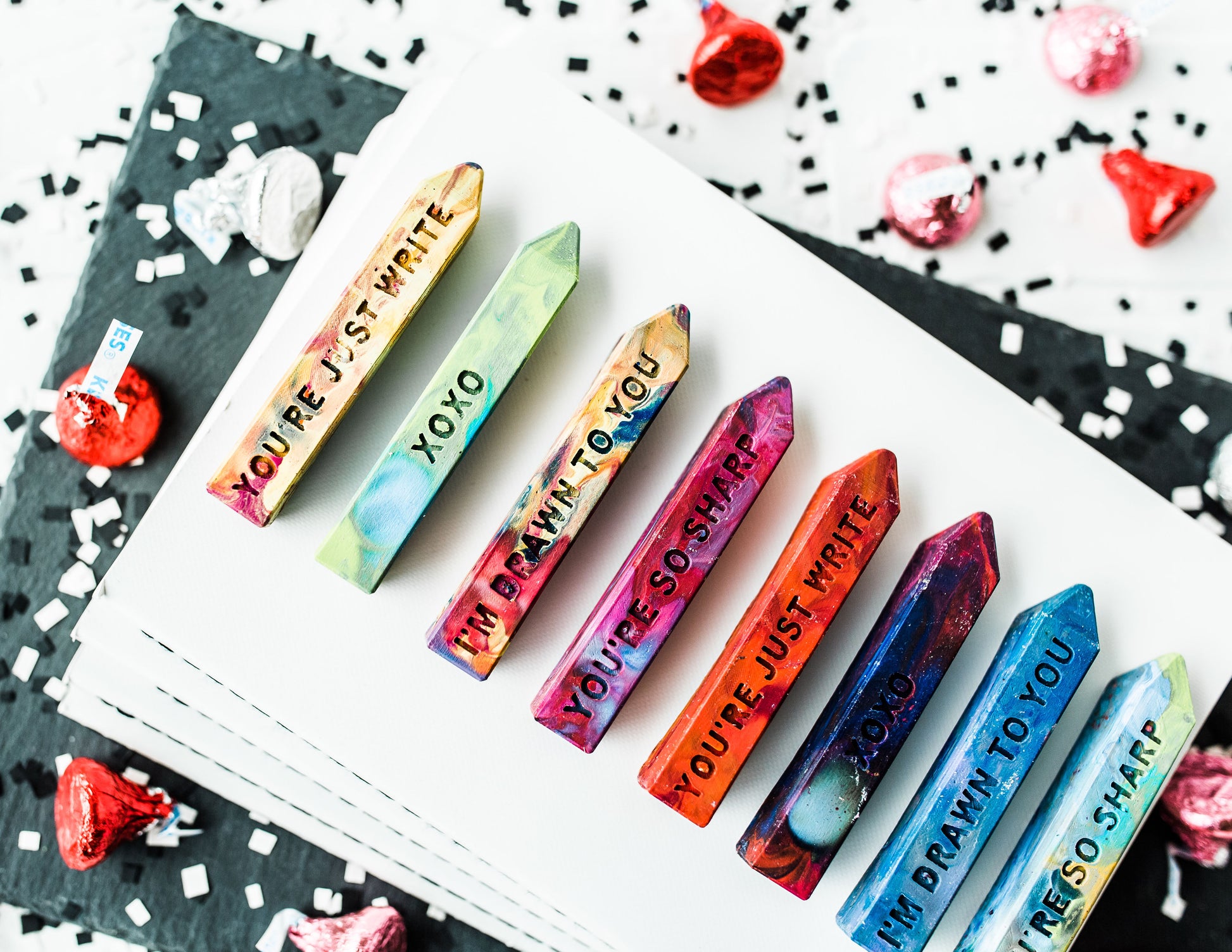Valentine's Day Classroom Favors for Kids, Rainbow Crayon Stix, Multi-colored crayon crafts  for Valentine's Day - Kids Valentines Day Gift Original Rainbow Crayon® Gift Set from Art 2 the Extreme®. Wonderful sayings for personalized valentines gifts for kids.