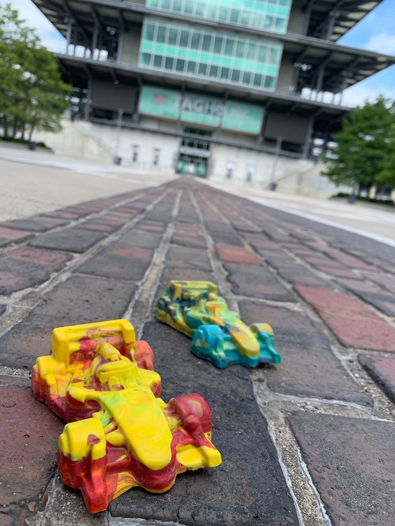Race Car Crayon Gift - IndyCar Gift for racing fans, rainbow crayon shaped like a race car from Art 2 the Extreme