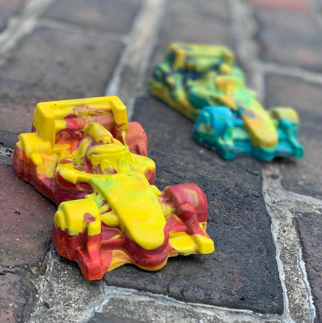 Race Car Crayon Gift - IndyCar Gift for racing fans, rainbow crayon shaped like a race car from Art 2 the Extreme