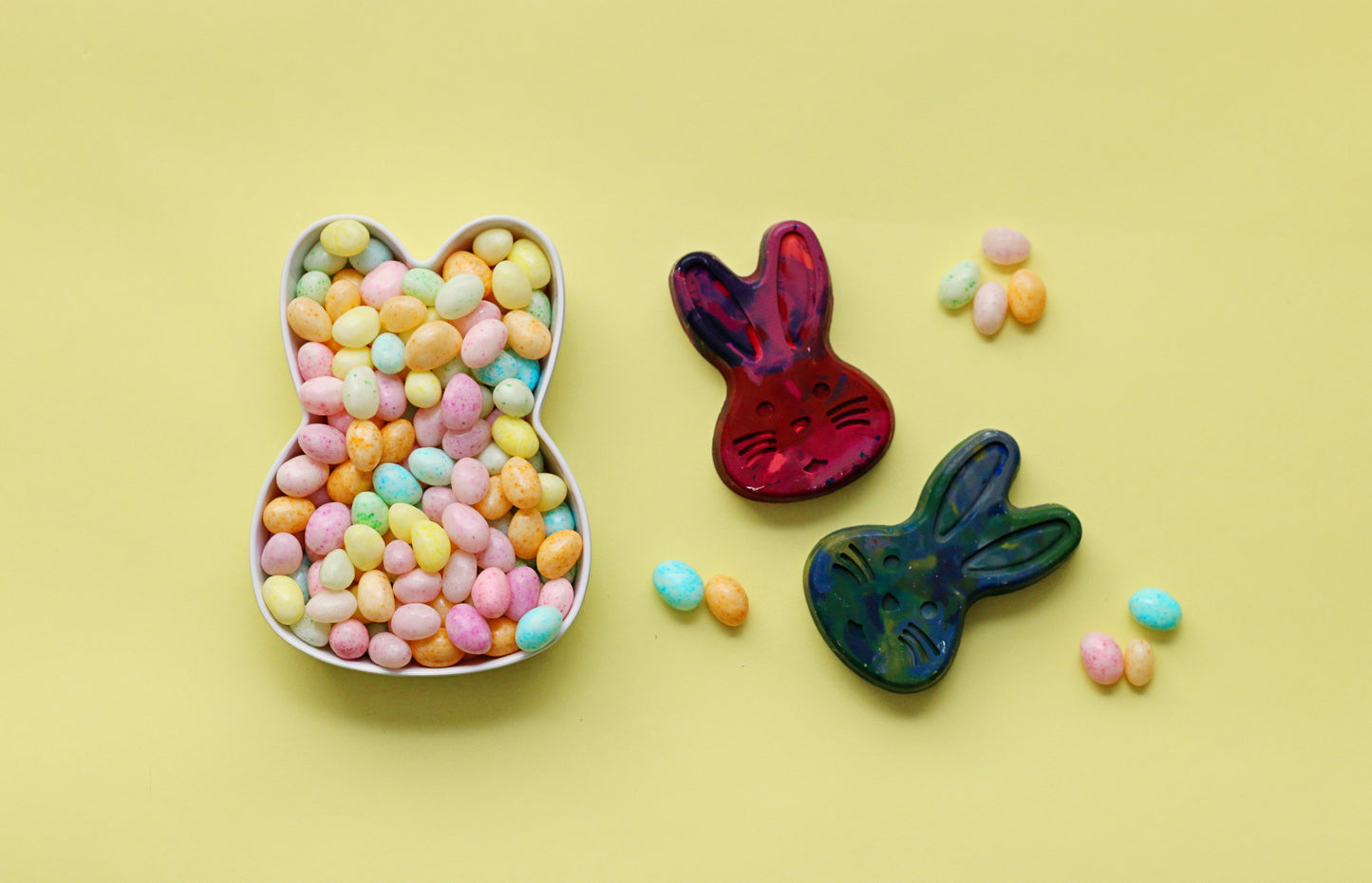 Multicolored Bunny Rainbow Crayons - This large, individual rainbow crayon is a multicolored art supply for Easter basket stuffers and a unique gift addition to your Easter crafts for kids or learning activities for kids. Bunny Rainbow Crayon Scribblers make texture rubbing art projects and educational learning activities for kids exciting as the colors mix and swirl across the page. 